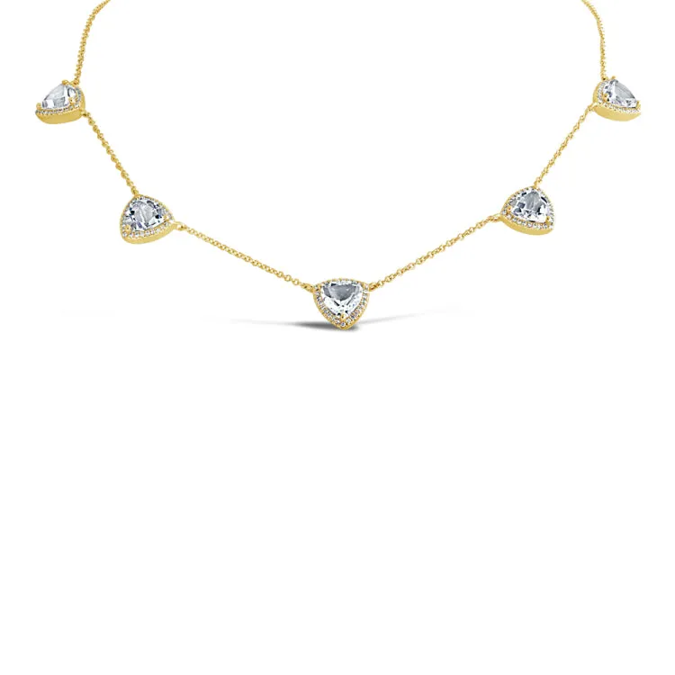 0.40ct Diamond & 6.77ct White Topaz 14k Yellow Gold Necklace