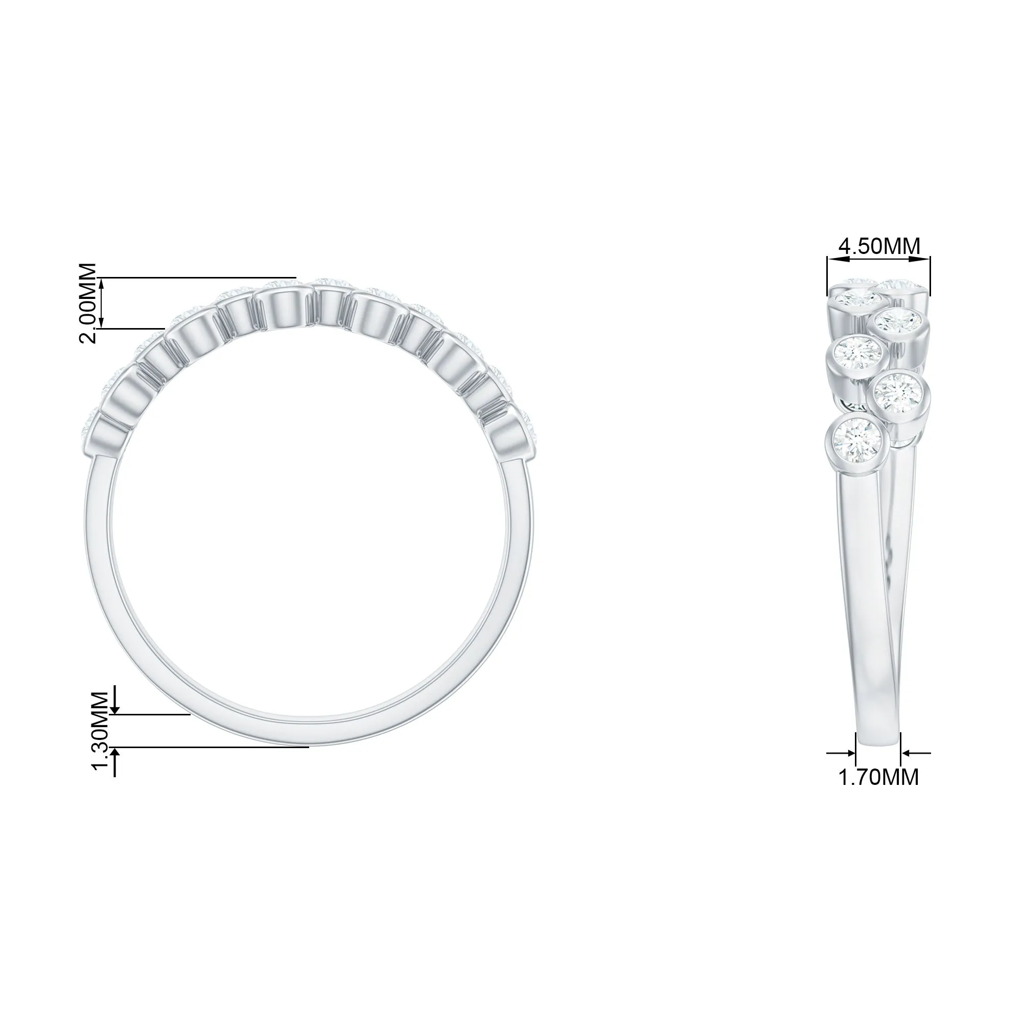 0.5 CT Zircon Simple Semi Eternity Ring in Bezel Setting