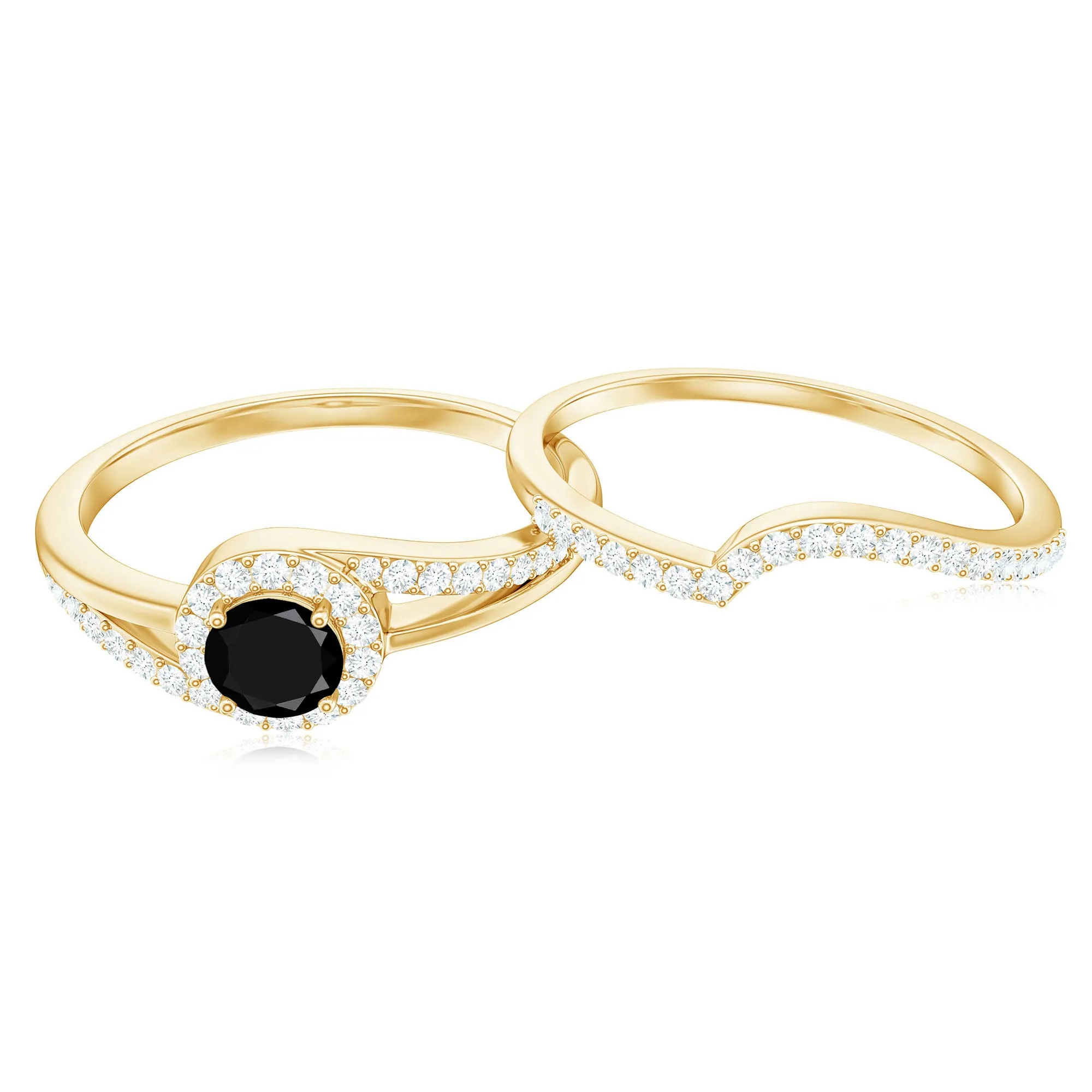 0.75 CT Minimal Black Onyx Engagement Ring with Diamond Enhancer