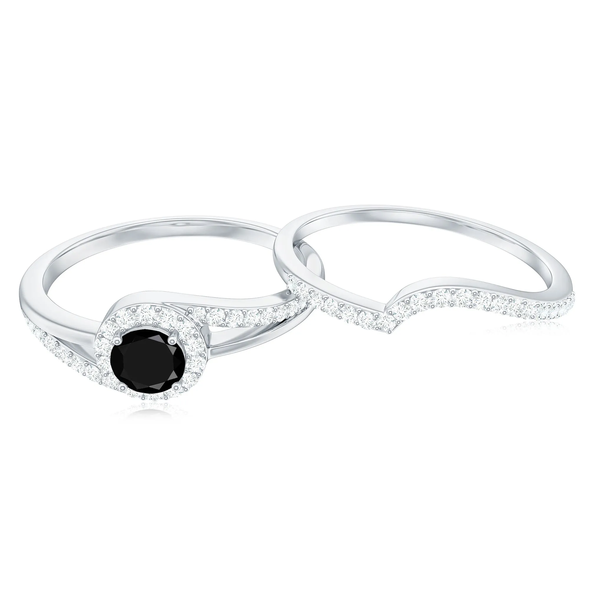 0.75 CT Minimal Black Onyx Engagement Ring with Diamond Enhancer
