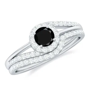 0.75 CT Minimal Black Onyx Engagement Ring with Diamond Enhancer