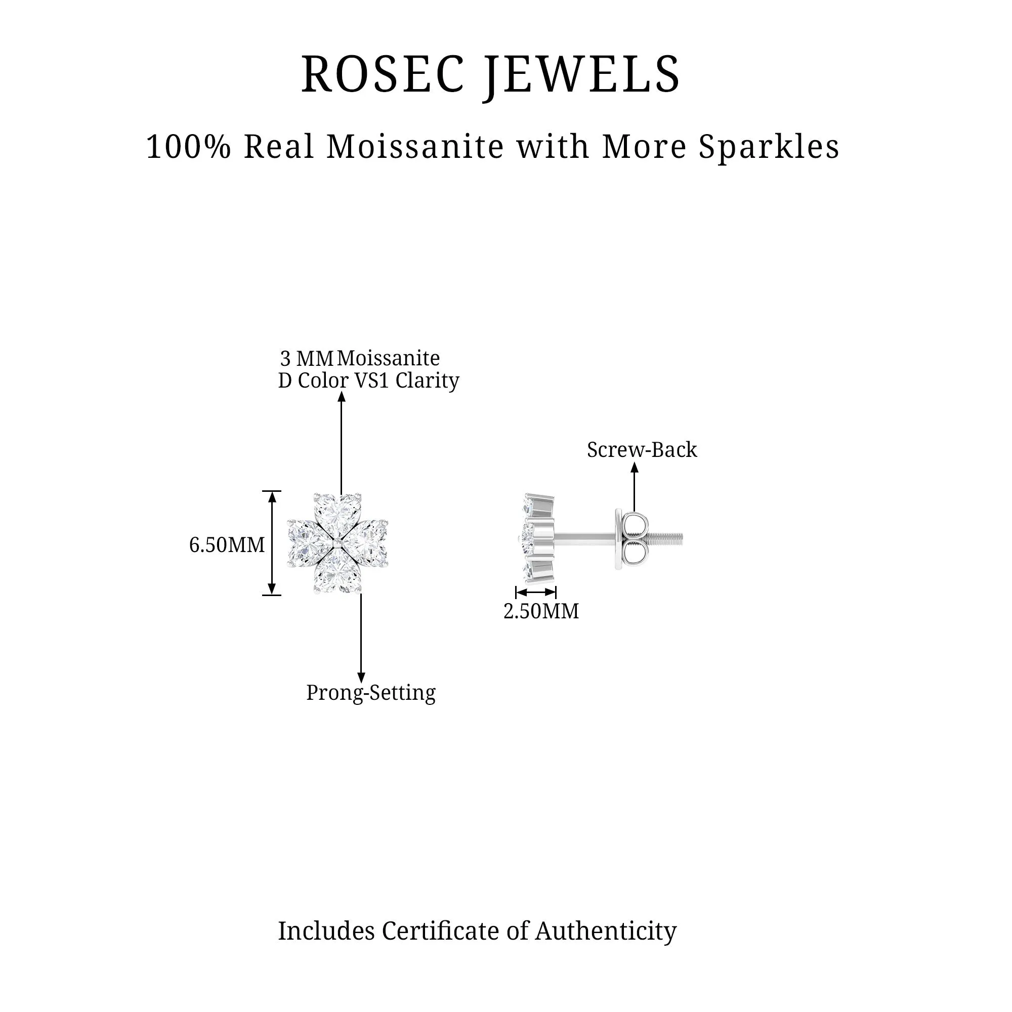 1 CT Heart Shape Moissanite Flower Stud Earrings