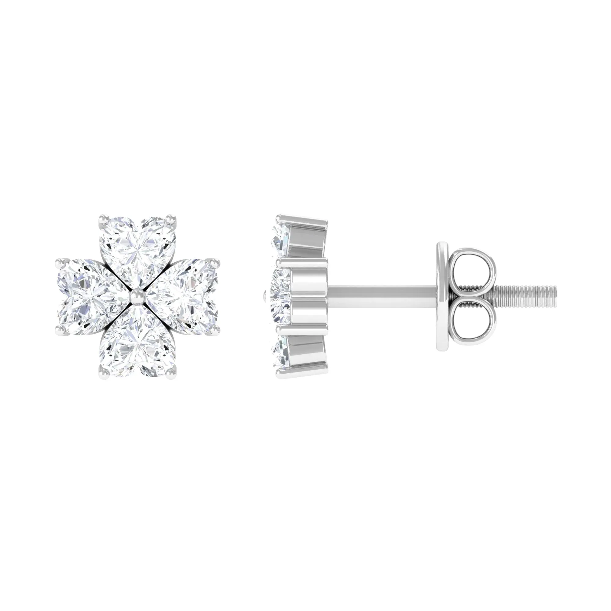 1 CT Heart Shape Moissanite Flower Stud Earrings