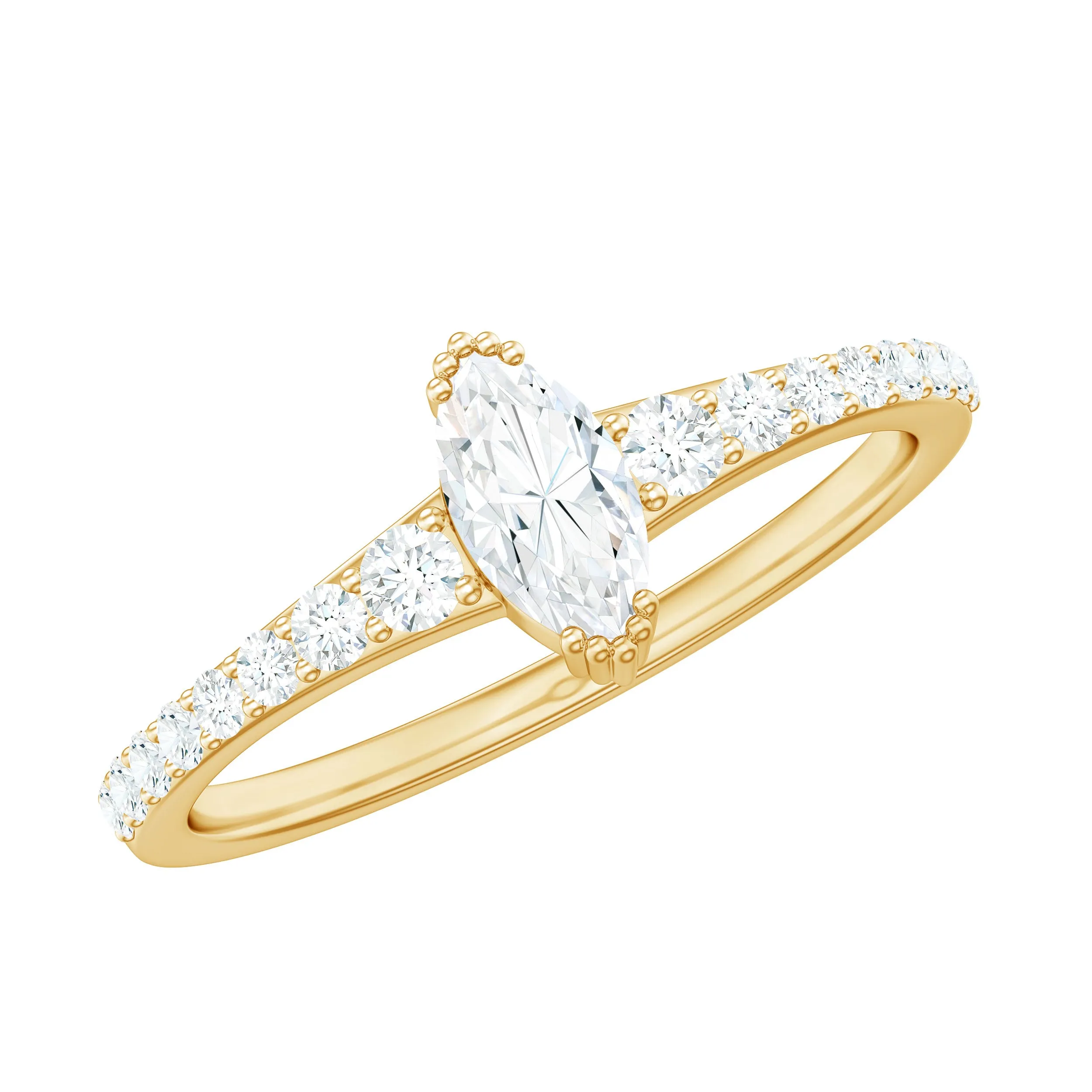 1 CT Marquise Cut Zircon Minimal Engagement Ring in Gold