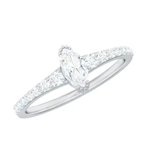 1 CT Marquise Cut Zircon Minimal Engagement Ring in Gold