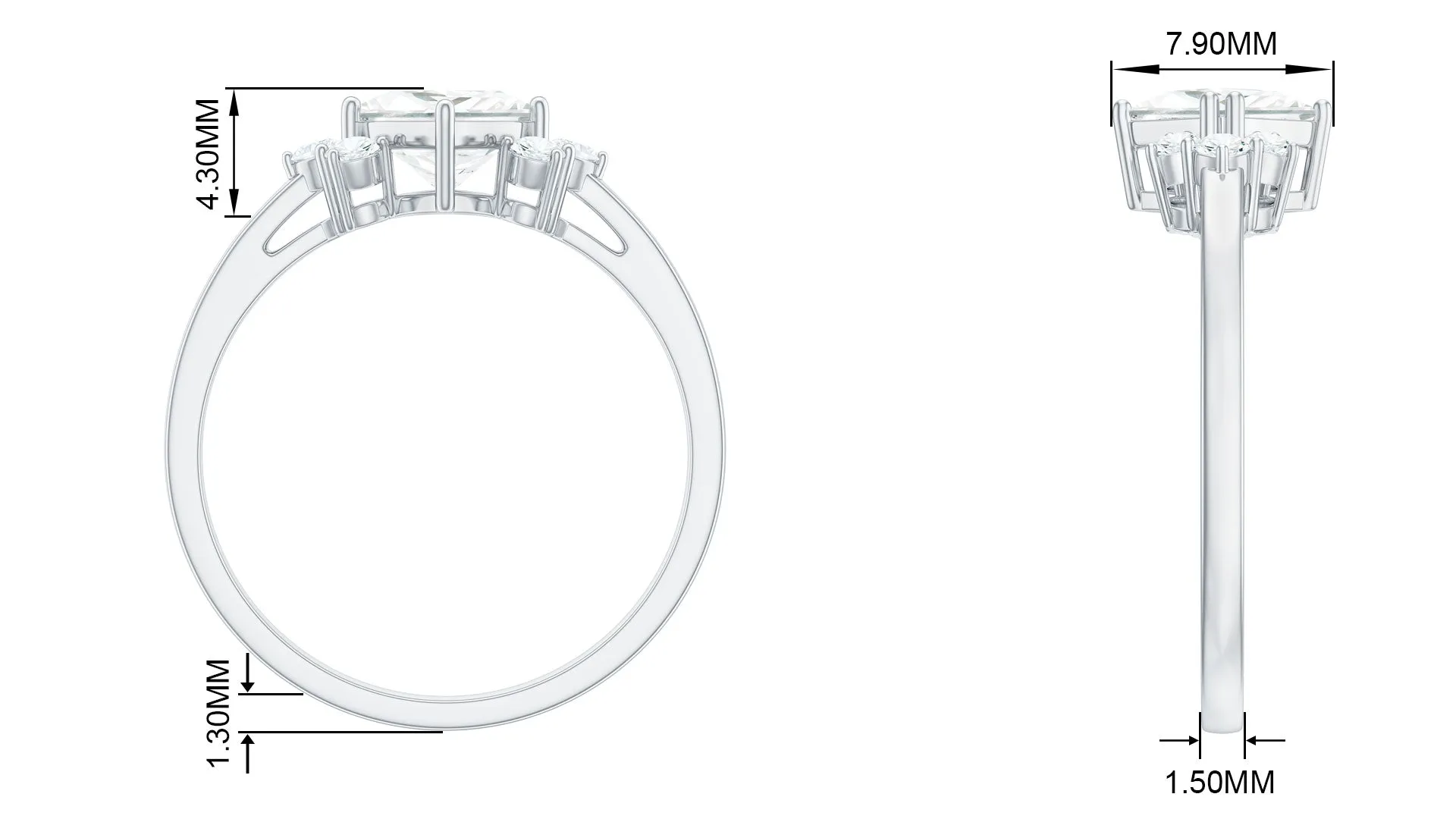 1 CT Princess Cut Cubic Zirconia Engagement Ring in Prong Setting