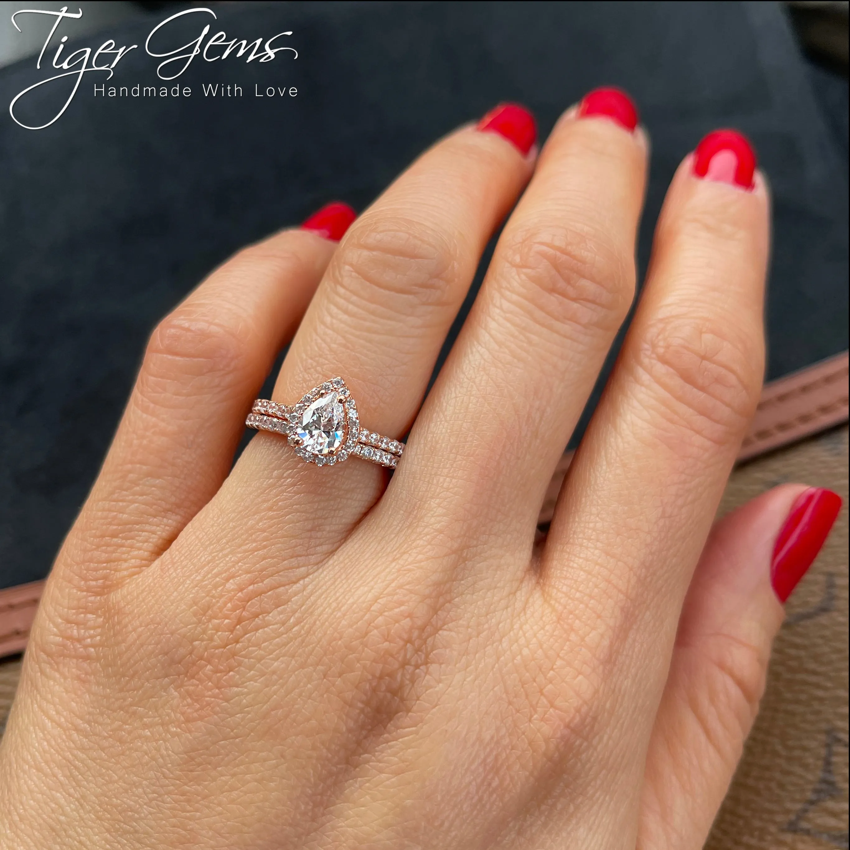 1 ctw Pear Halo Half Eternity Set - Rose GP