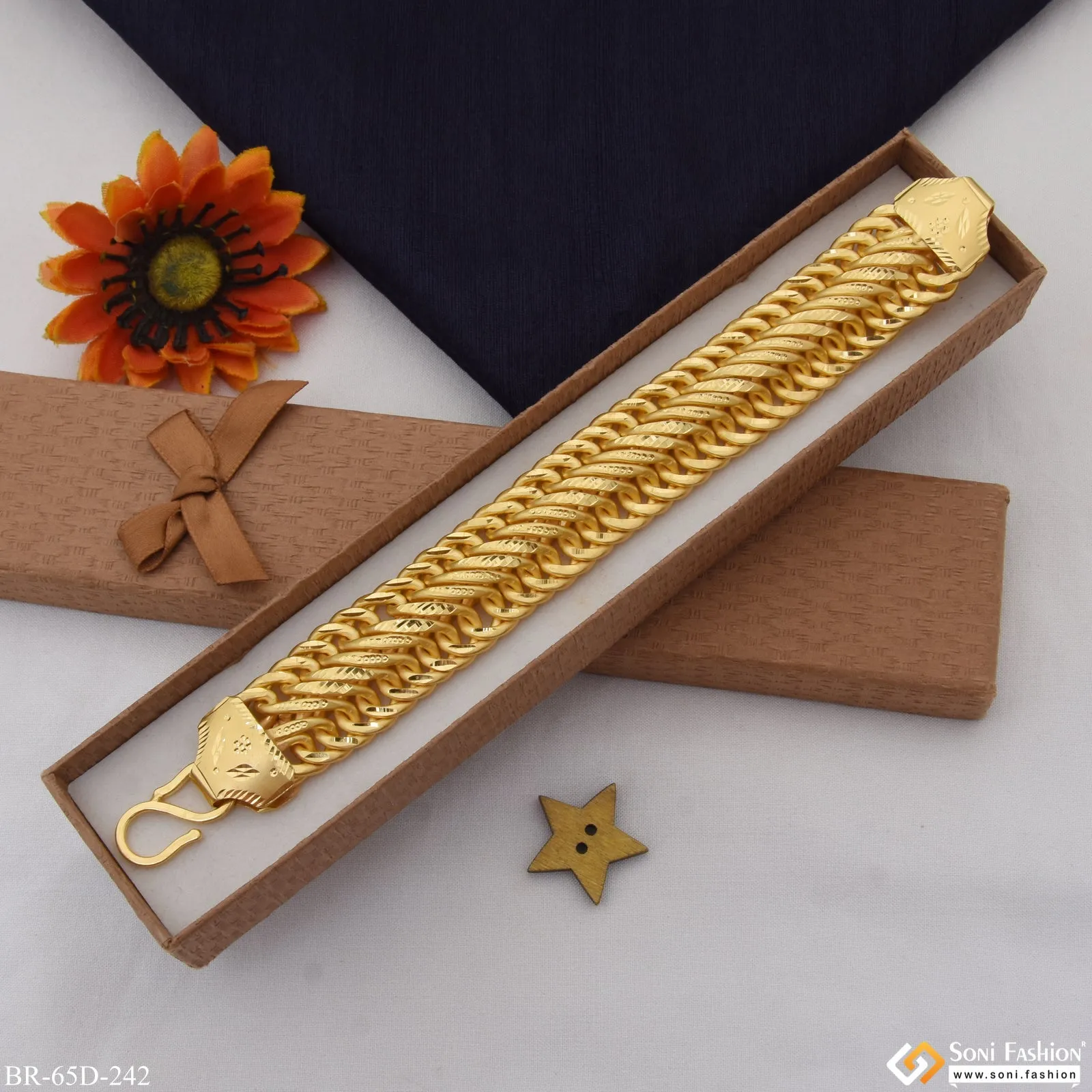 1 Gram Gold Plated Link Hand-Crafted Design Bracelet for Men - Style D242