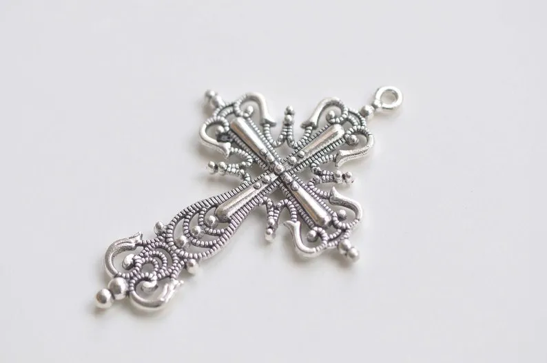 10 pcs Antique Bronze/Copper/Silver/Black/Gold Filigree Cross Pendants Charms 42x63mm