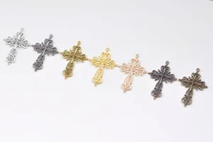 10 pcs Antique Bronze/Copper/Silver/Black/Gold Filigree Cross Pendants Charms 42x63mm