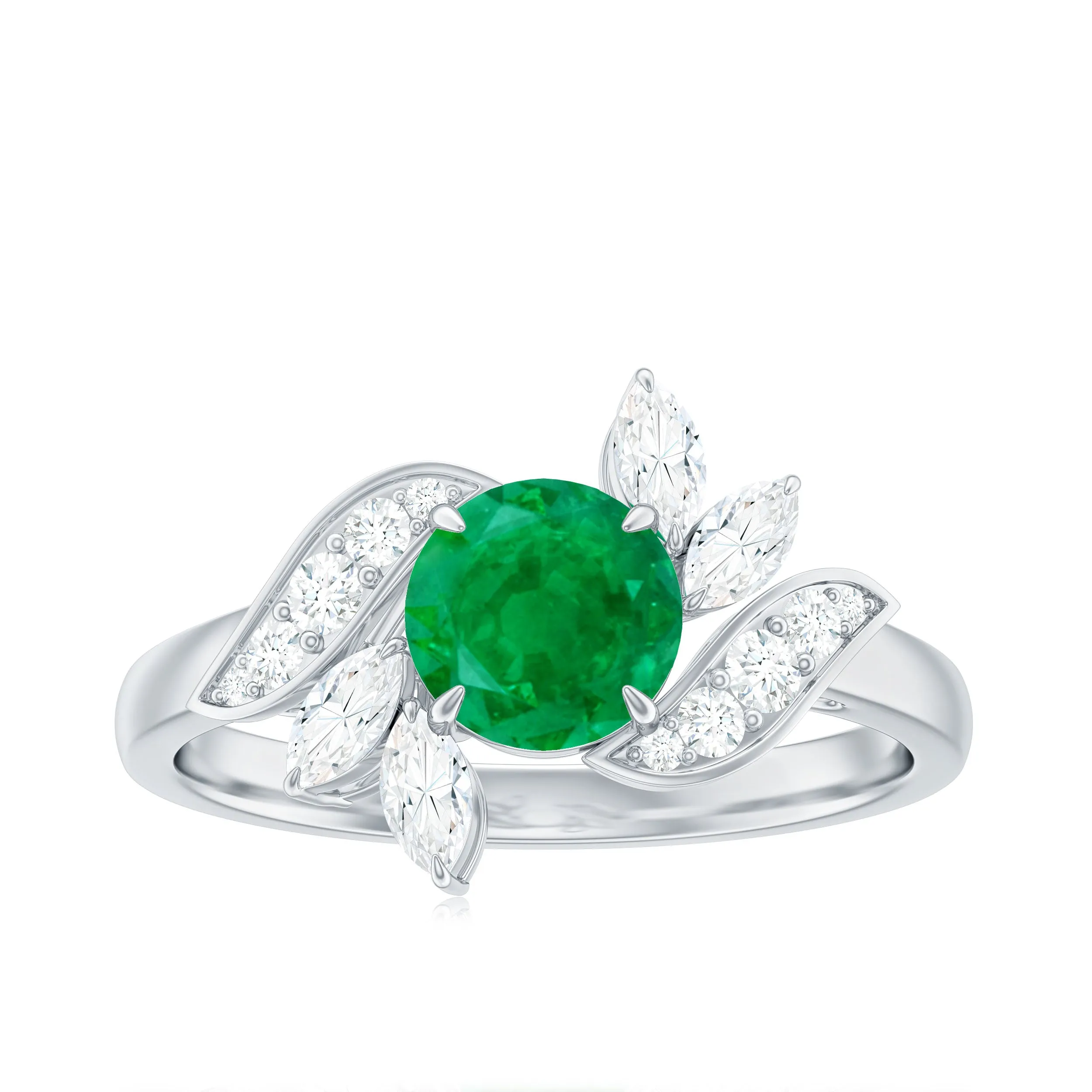 1.25 CT Vintage Emerald Floral Engagement Ring with Moissanite Accent