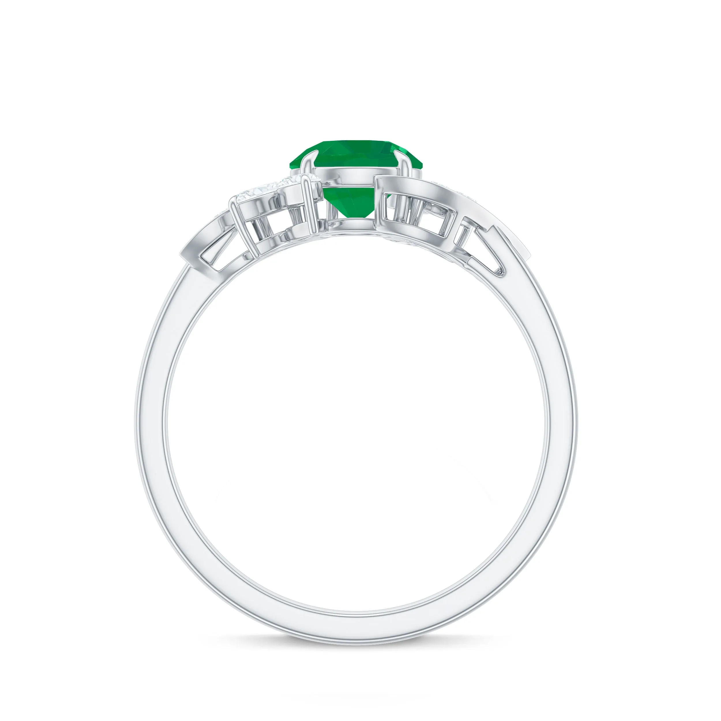 1.25 CT Vintage Emerald Floral Engagement Ring with Moissanite Accent