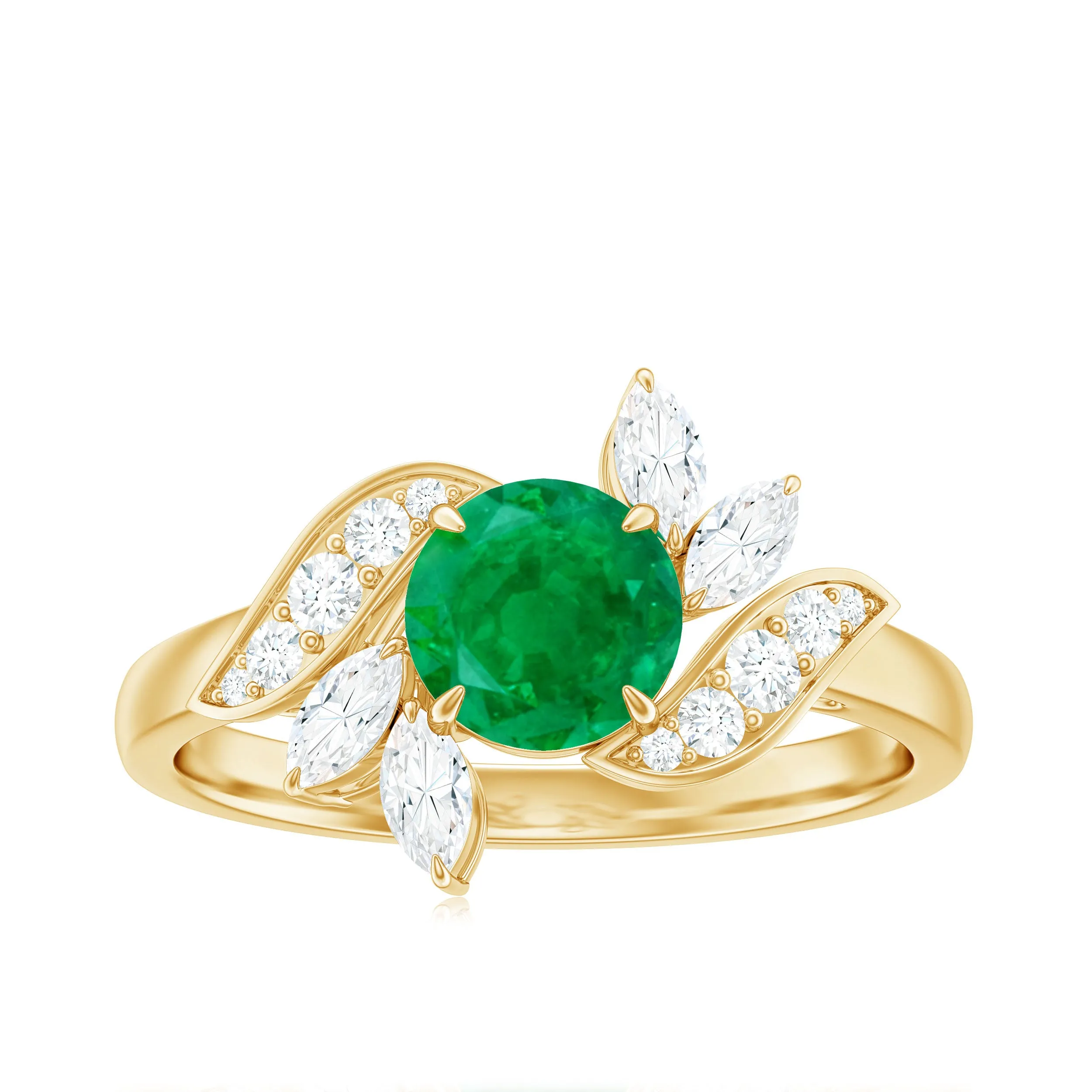 1.25 CT Vintage Emerald Floral Engagement Ring with Moissanite Accent