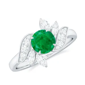 1.25 CT Vintage Emerald Floral Engagement Ring with Moissanite Accent