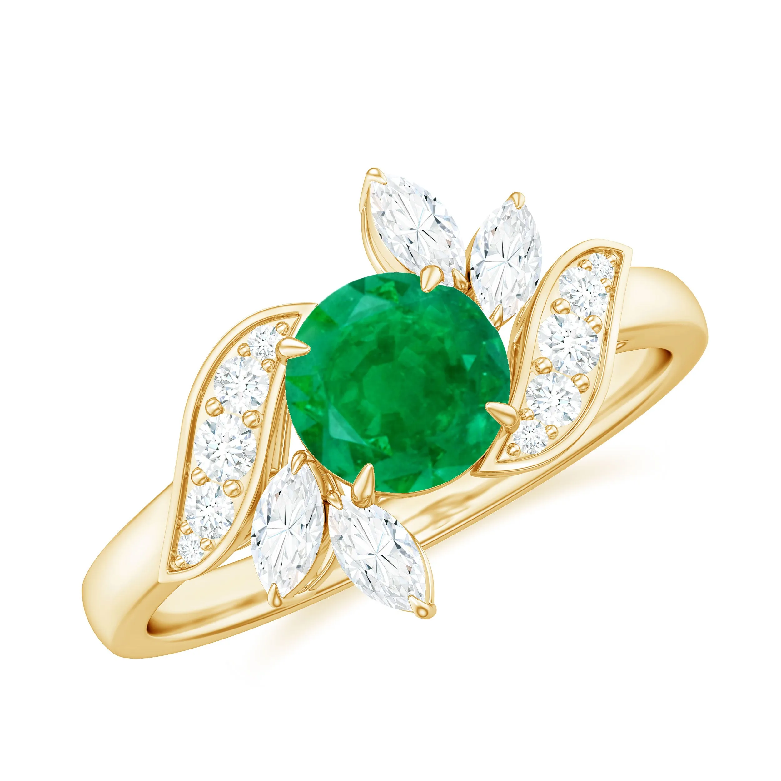 1.25 CT Vintage Emerald Floral Engagement Ring with Moissanite Accent