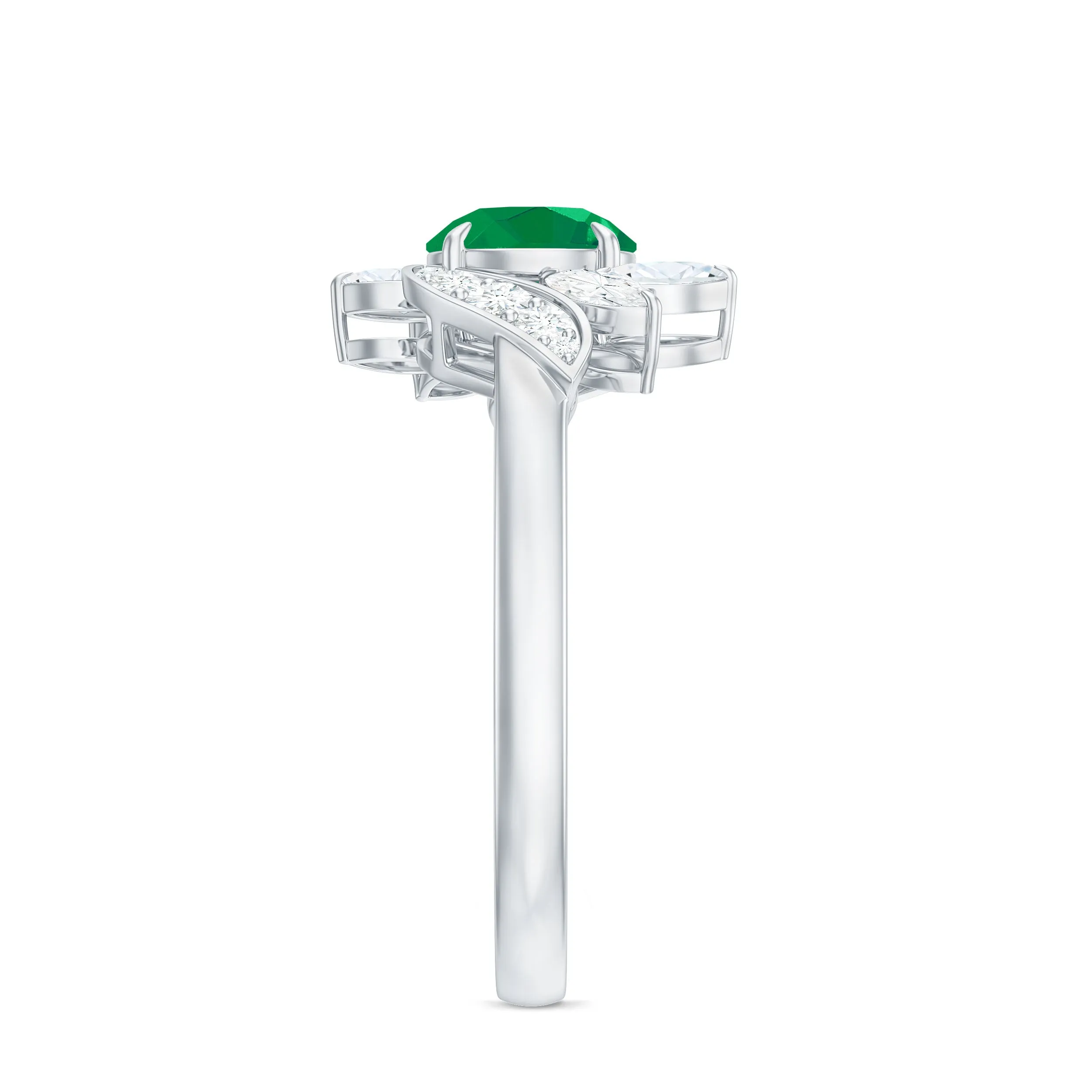 1.25 CT Vintage Emerald Floral Engagement Ring with Moissanite Accent