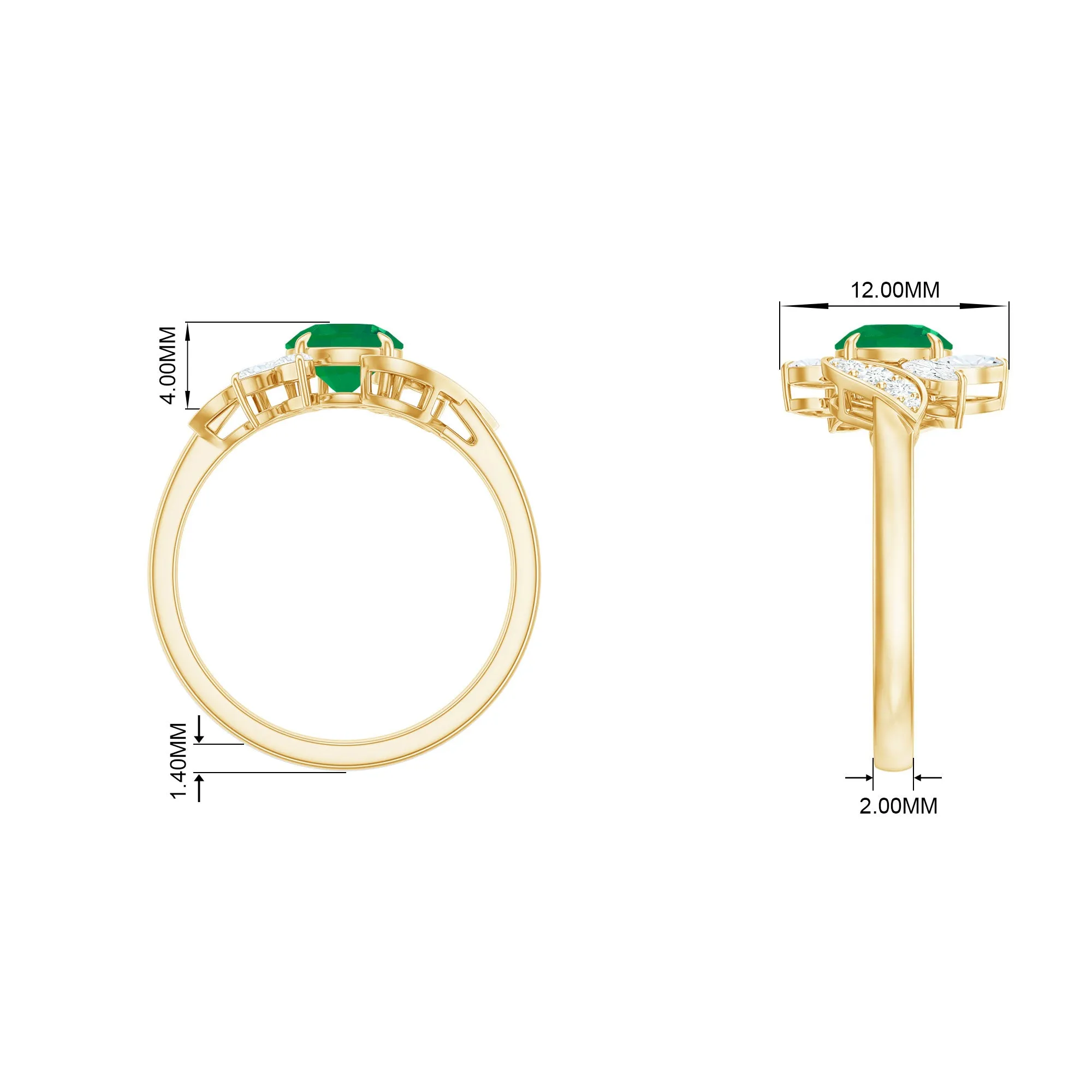 1.25 CT Vintage Emerald Floral Engagement Ring with Moissanite Accent
