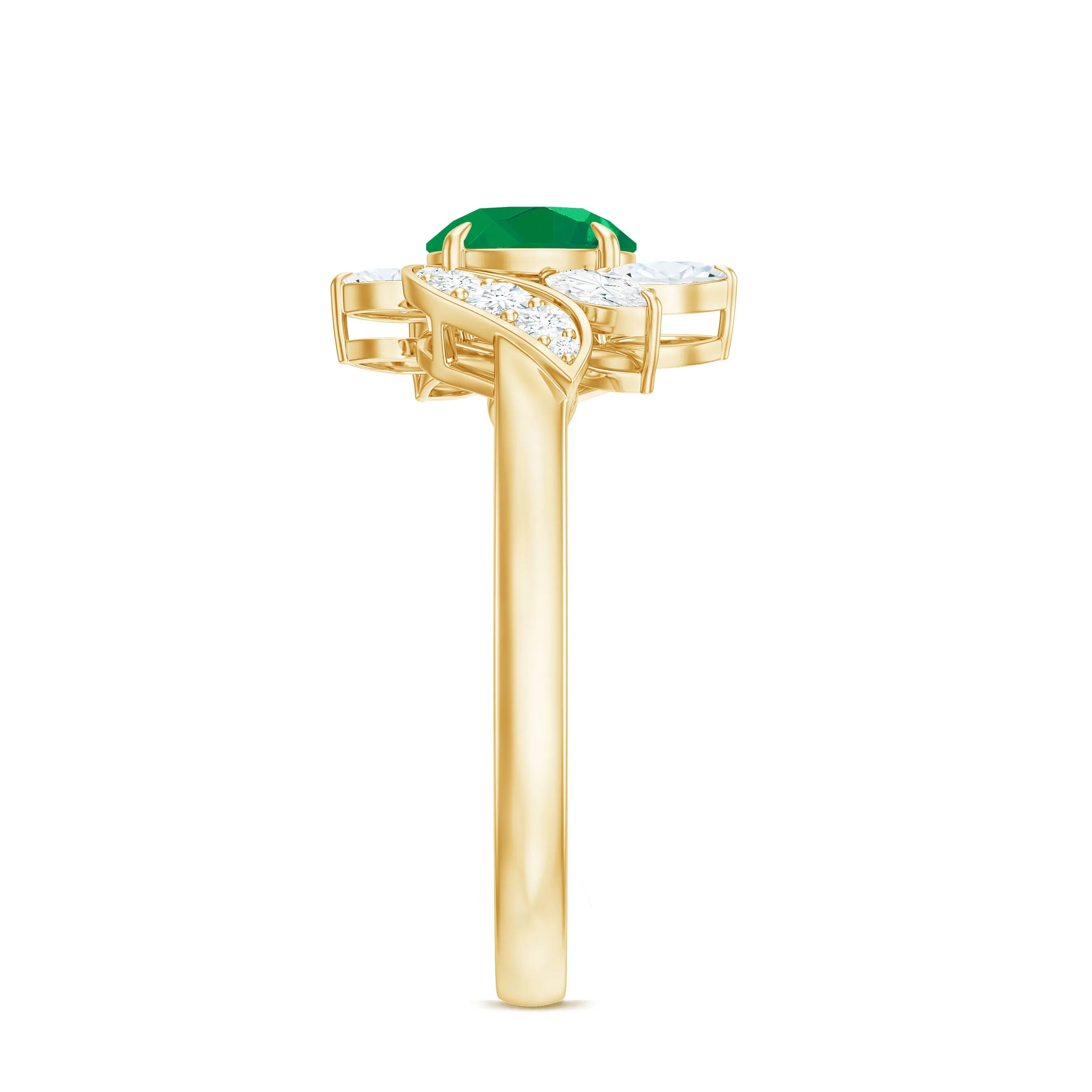 1.25 CT Vintage Emerald Floral Engagement Ring with Moissanite Accent