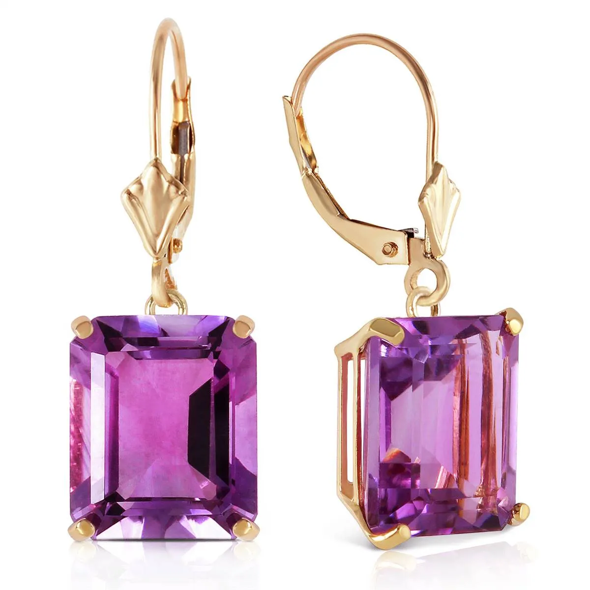 13 Carat 14K Solid Yellow Gold Leverback Earrings Amethyst