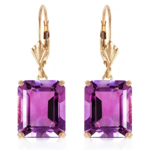 13 Carat 14K Solid Yellow Gold Leverback Earrings Amethyst