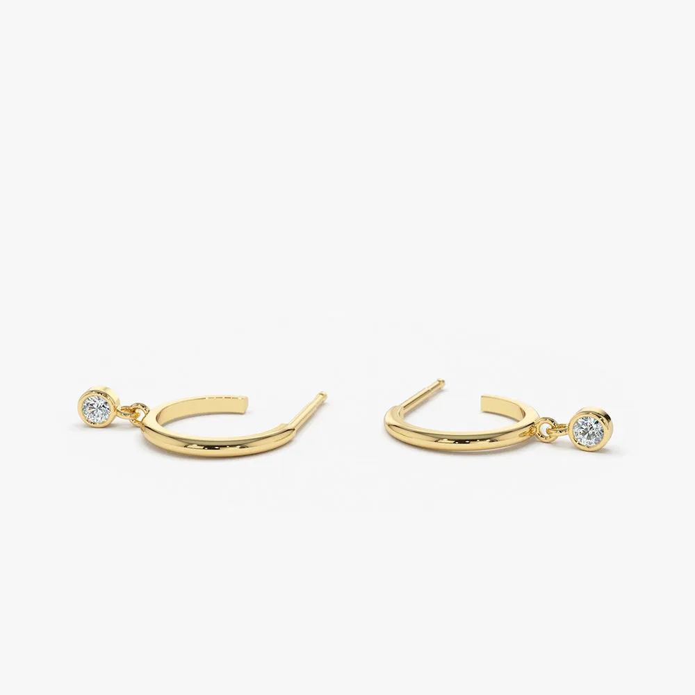 14K Hoop with Dangling Diamond