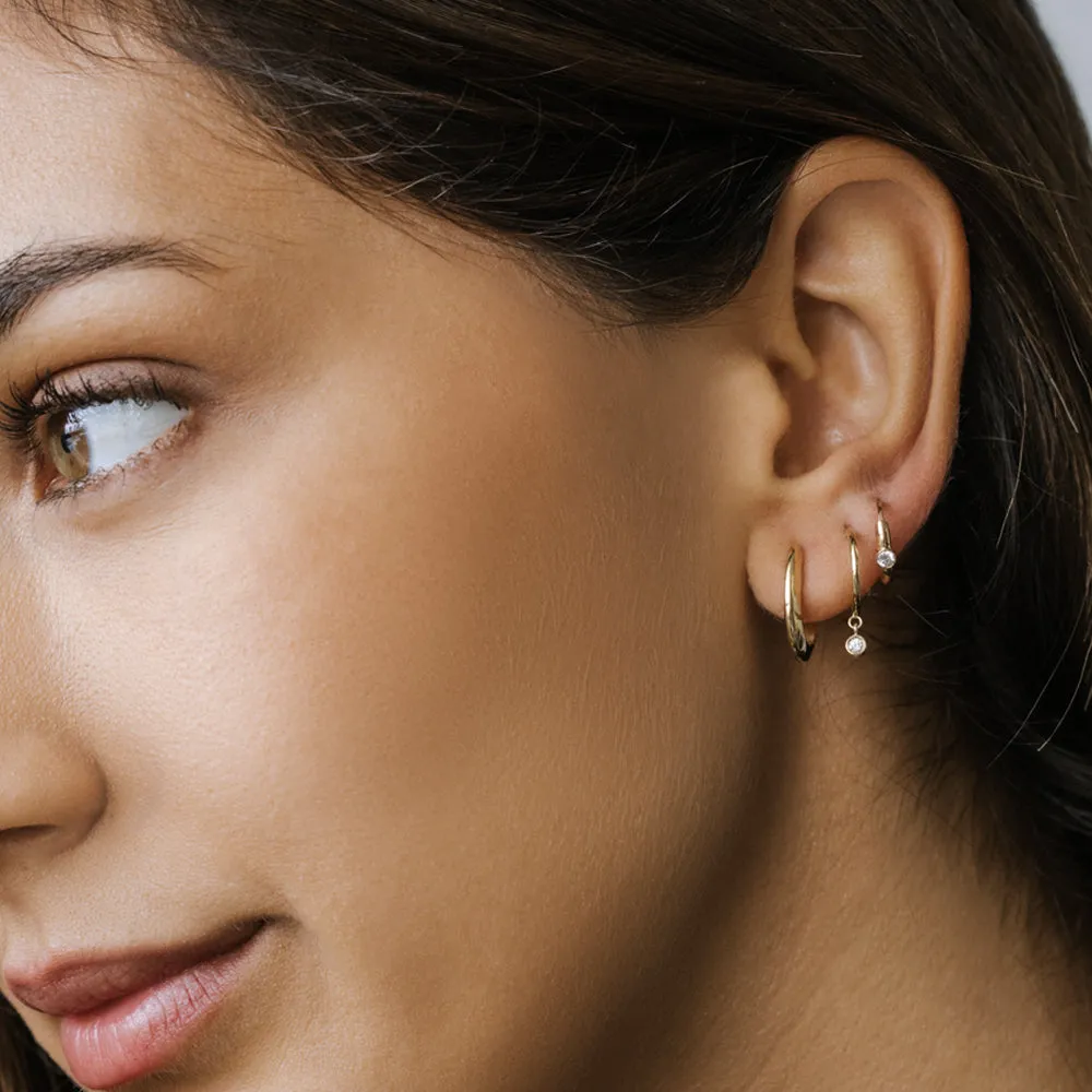 14K Hoop with Dangling Diamond