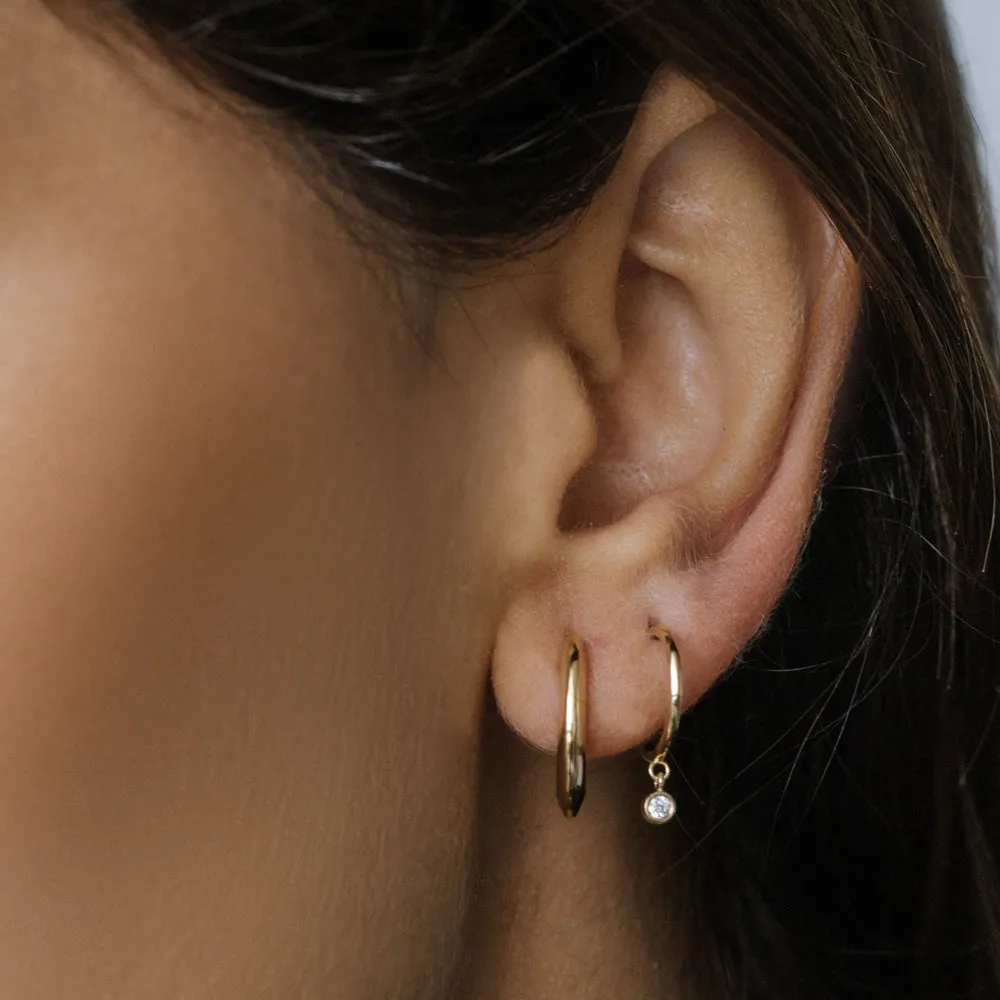 14K Hoop with Dangling Diamond