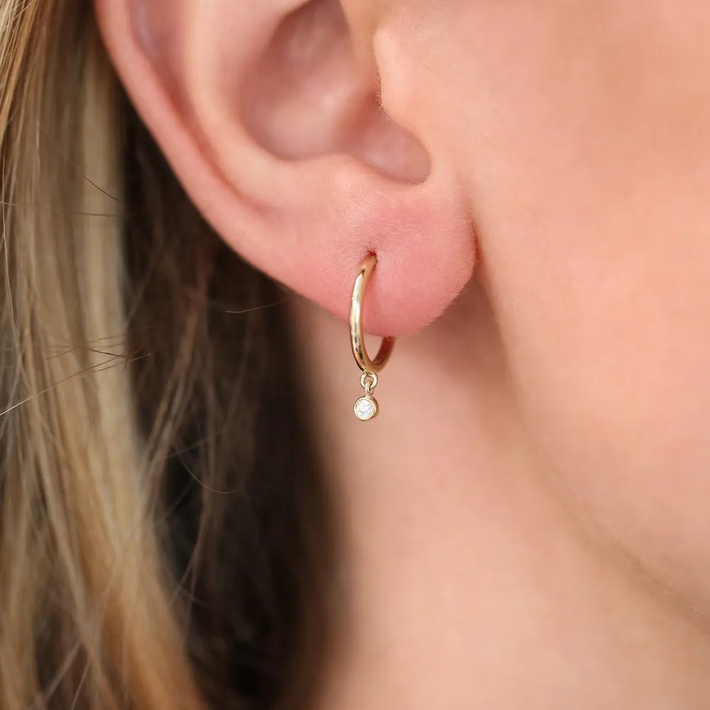 14K Hoop with Dangling Diamond