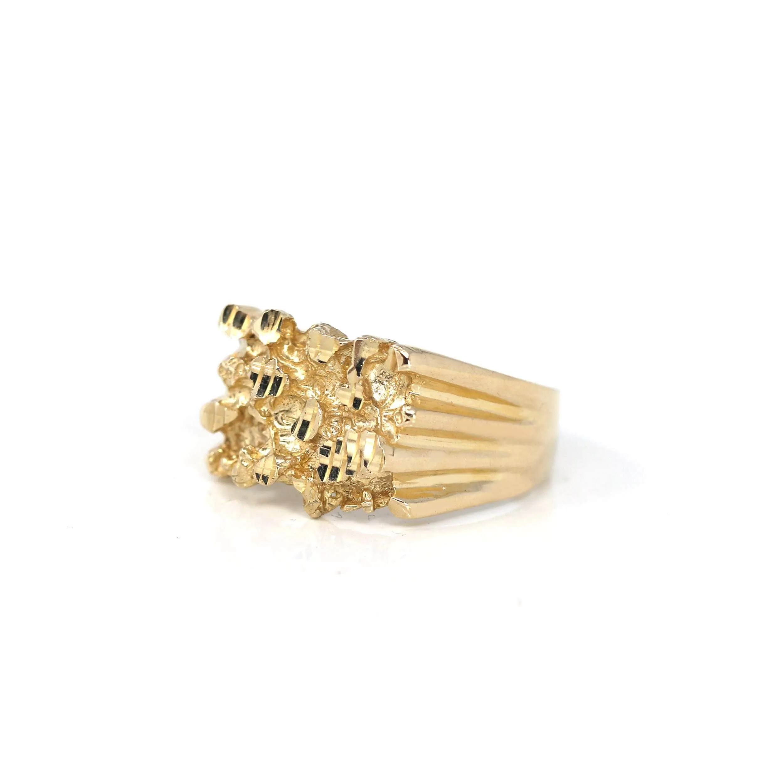 14k Solid Yellow Gold Nugget Men's Band Ring