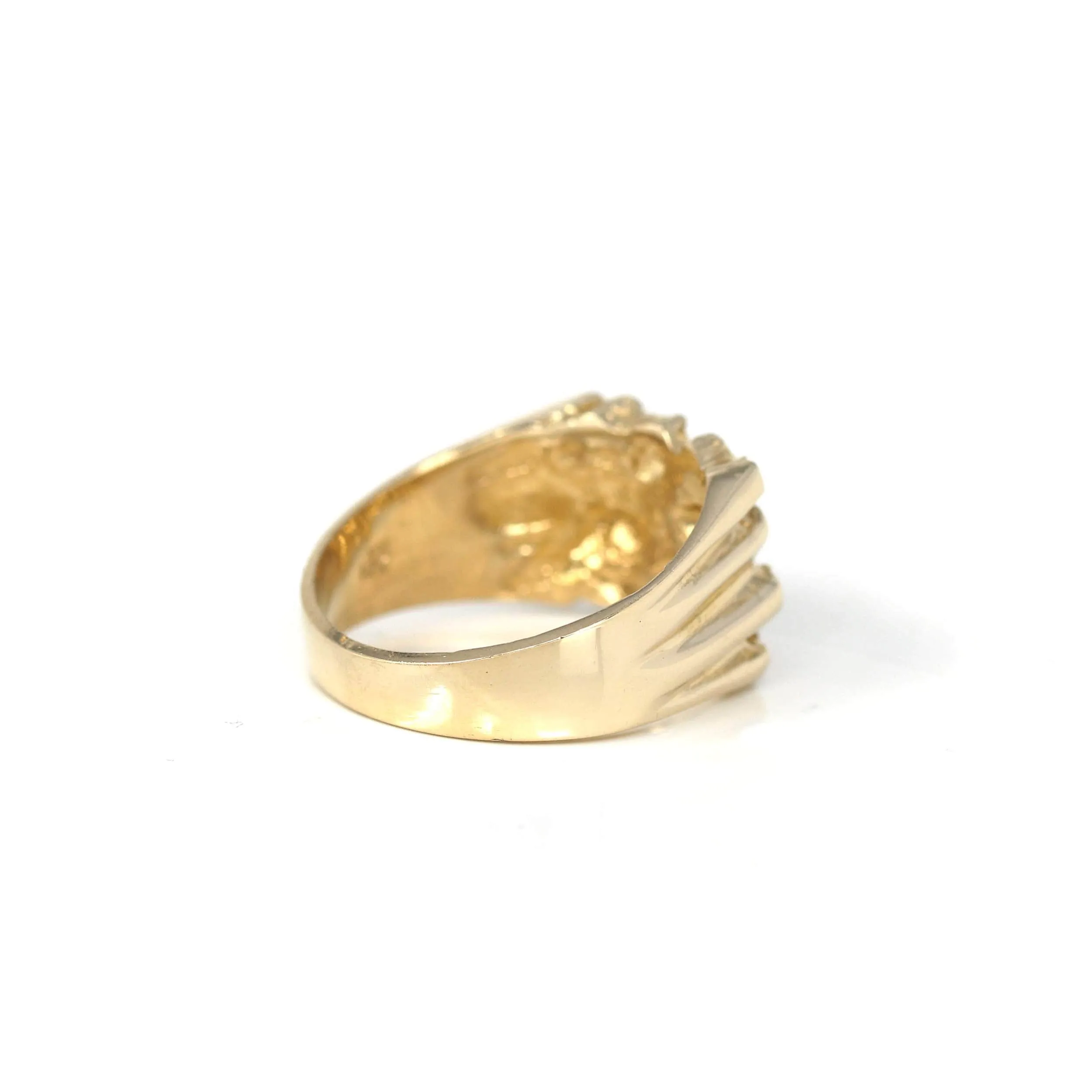 14k Solid Yellow Gold Nugget Men's Band Ring