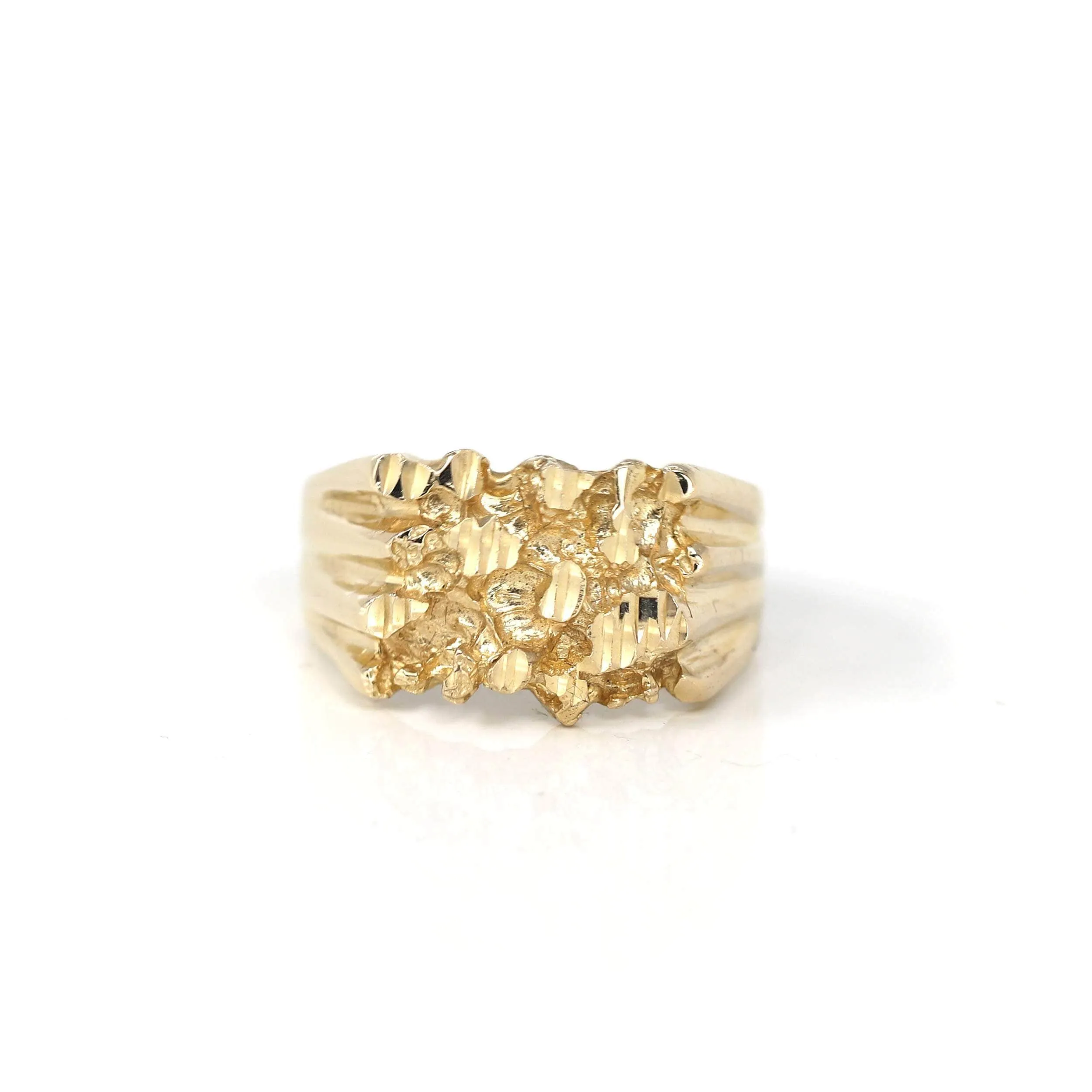 14k Solid Yellow Gold Nugget Men's Band Ring