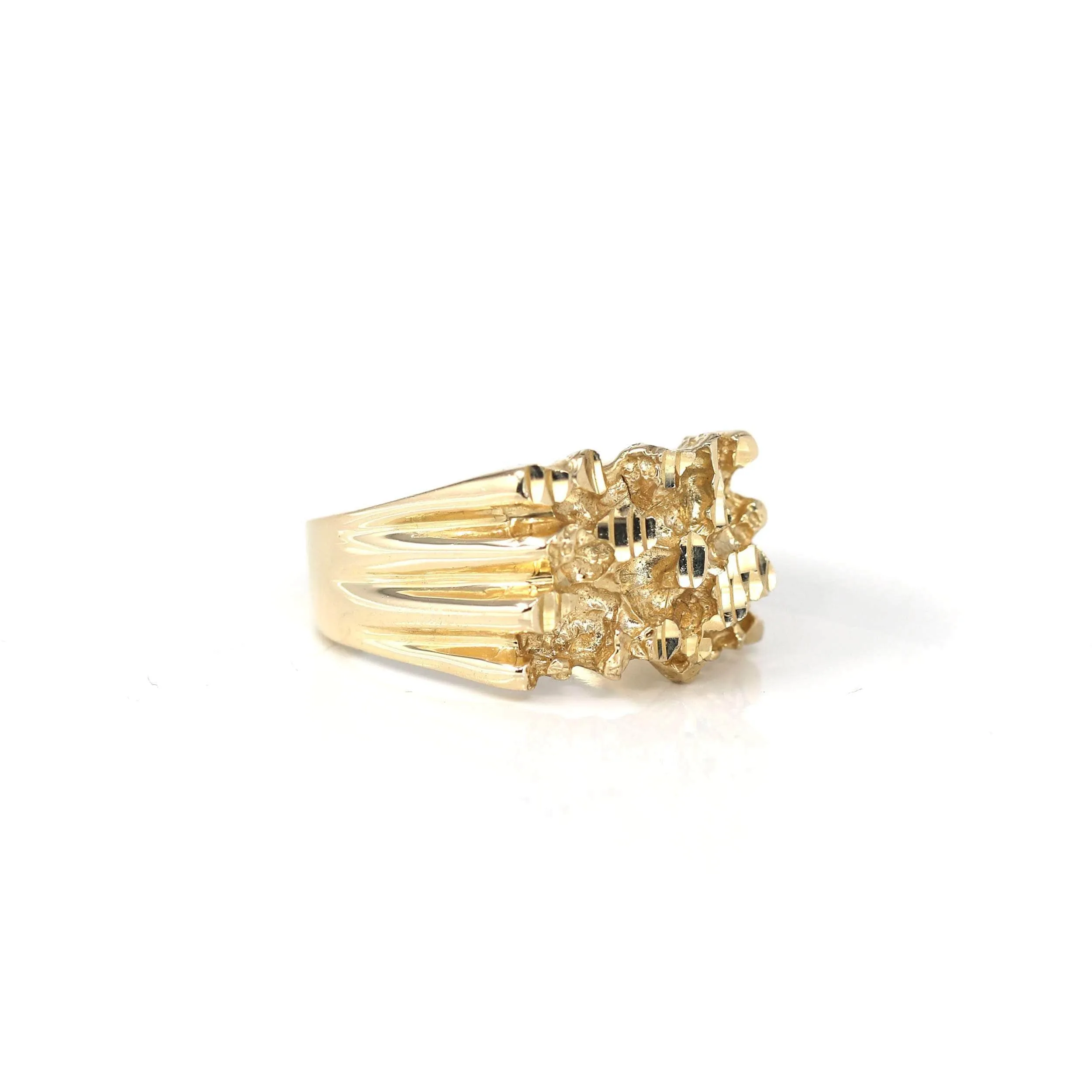 14k Solid Yellow Gold Nugget Men's Band Ring