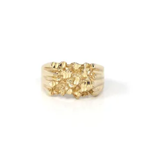 14k Solid Yellow Gold Nugget Men's Band Ring
