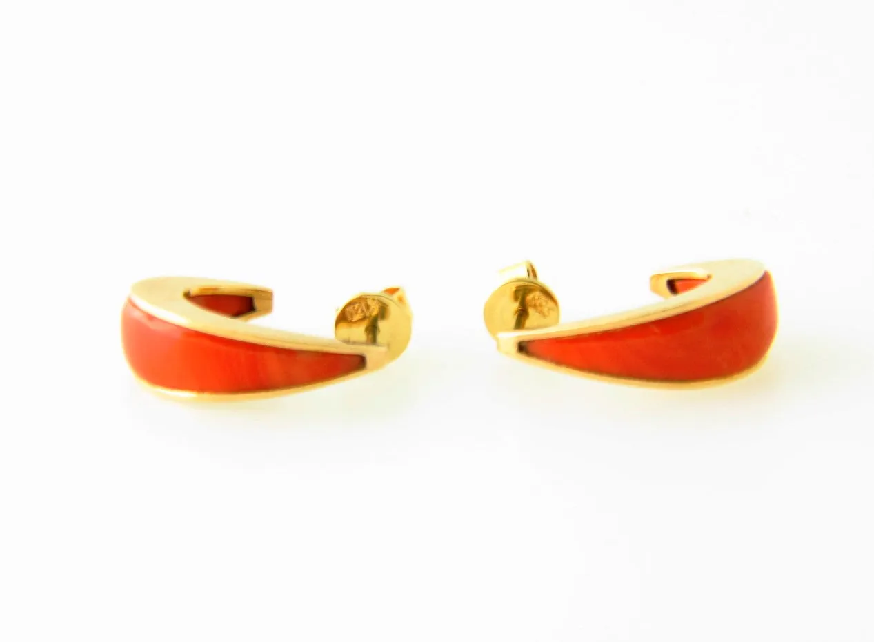 14K Yellow Gold, Coral Hoop Earrings