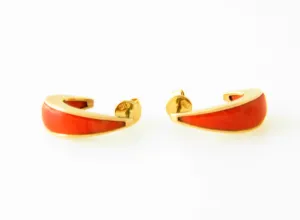 14K Yellow Gold, Coral Hoop Earrings