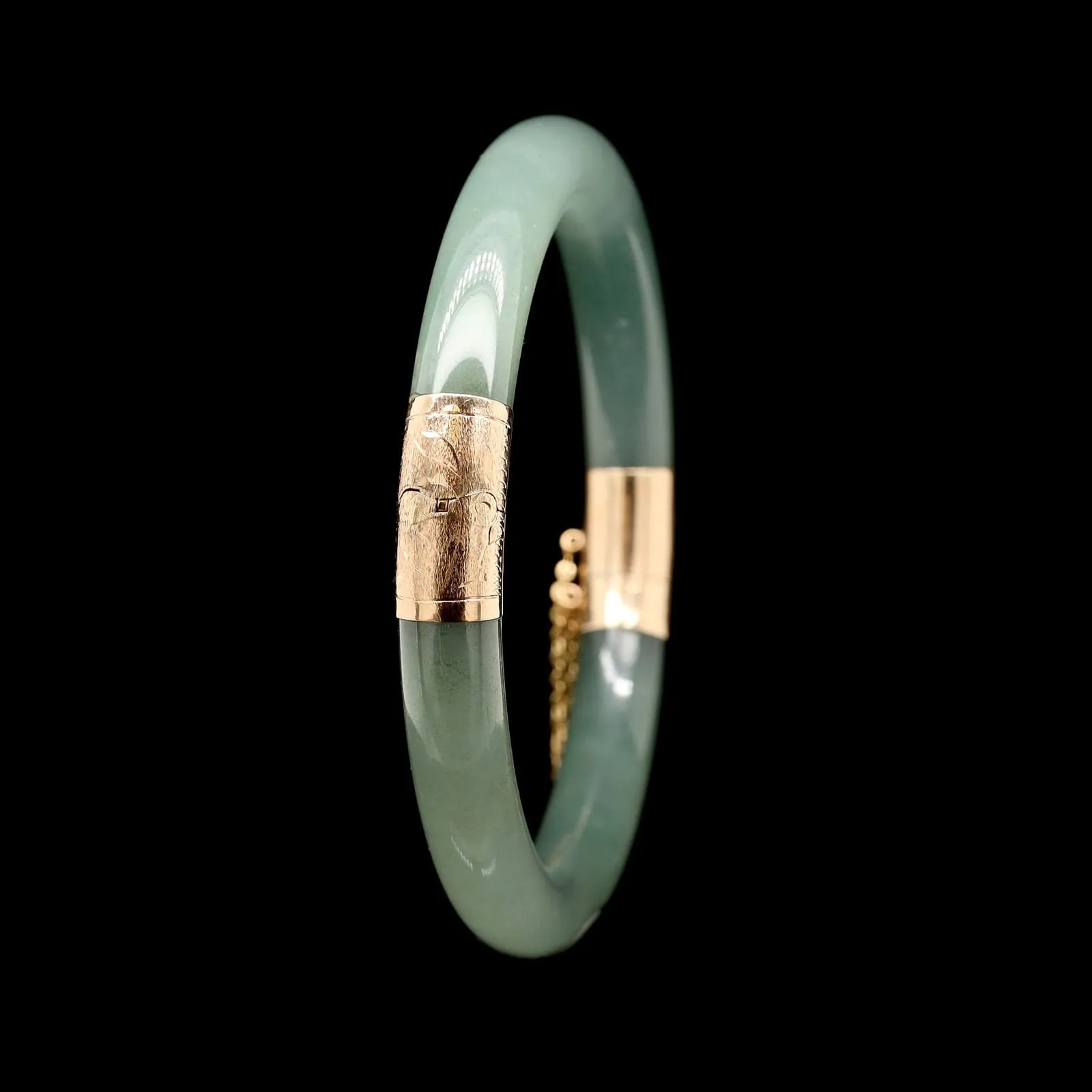 14K Yellow Gold Estate Jadeite Bangle