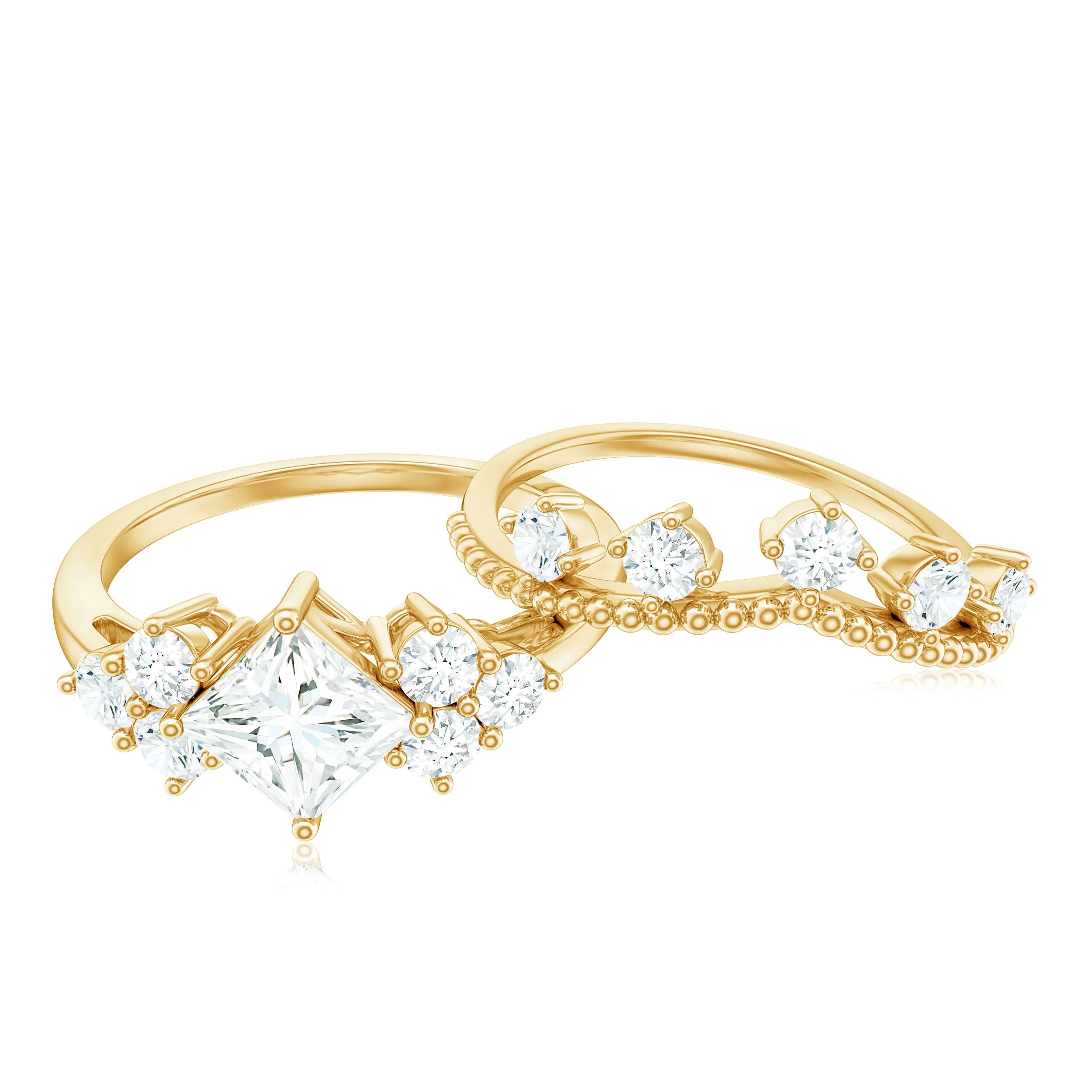 1.75 CT Princess and Round Cut Moissanite Wedding Ring Set
