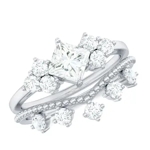 1.75 CT Princess and Round Cut Moissanite Wedding Ring Set
