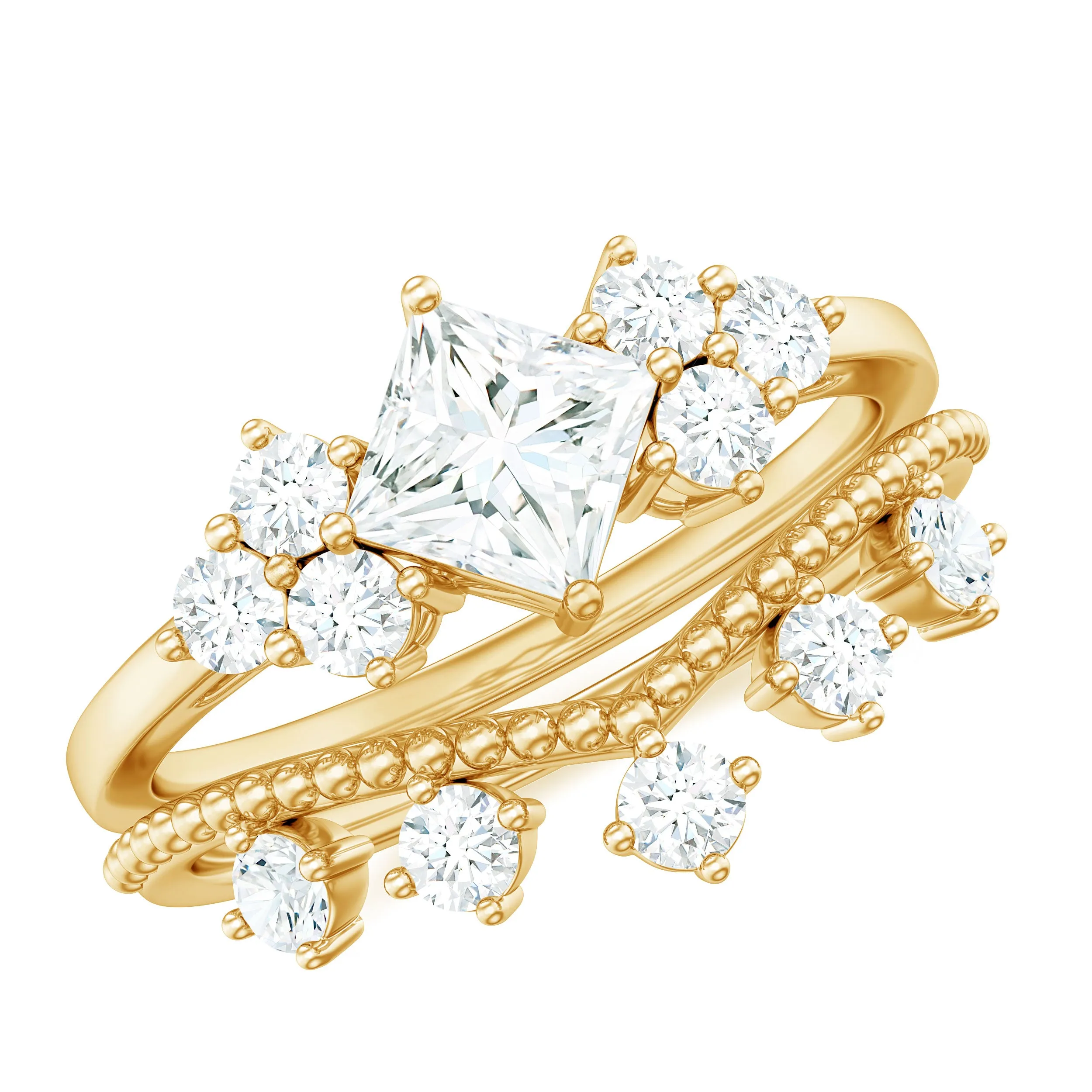 1.75 CT Princess and Round Cut Moissanite Wedding Ring Set