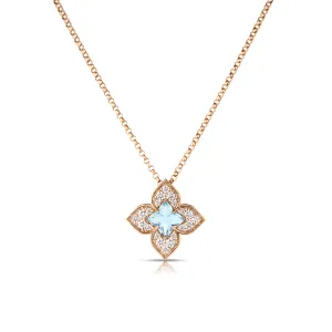 18K Gold Venetian Princess Carnevale Blue Topaz and Diamond Necklace