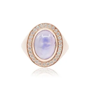 18K ROSE GOLD SIGNET RING WITH AN OVAL CABOCHON PURPLE AND BLUE STAR SAPPHIRE