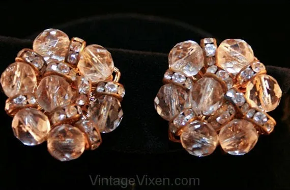 1950s Beaded Filigree Necklace & Earrings - Clear Faceted Beads - 50s Demi Parure - Sophisticated Mid Century Classic Jewelry - 34011