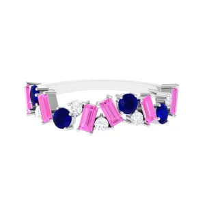 2 CT Lab-Created Pink and Created Blue Sapphire Half Eternity Ring