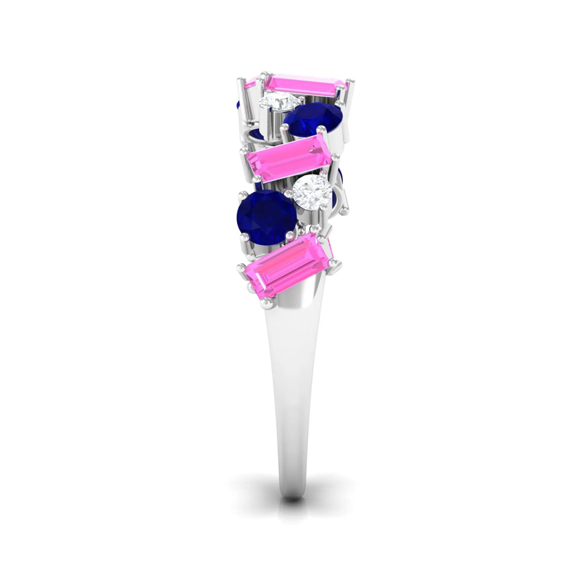 2 CT Lab-Created Pink and Created Blue Sapphire Half Eternity Ring