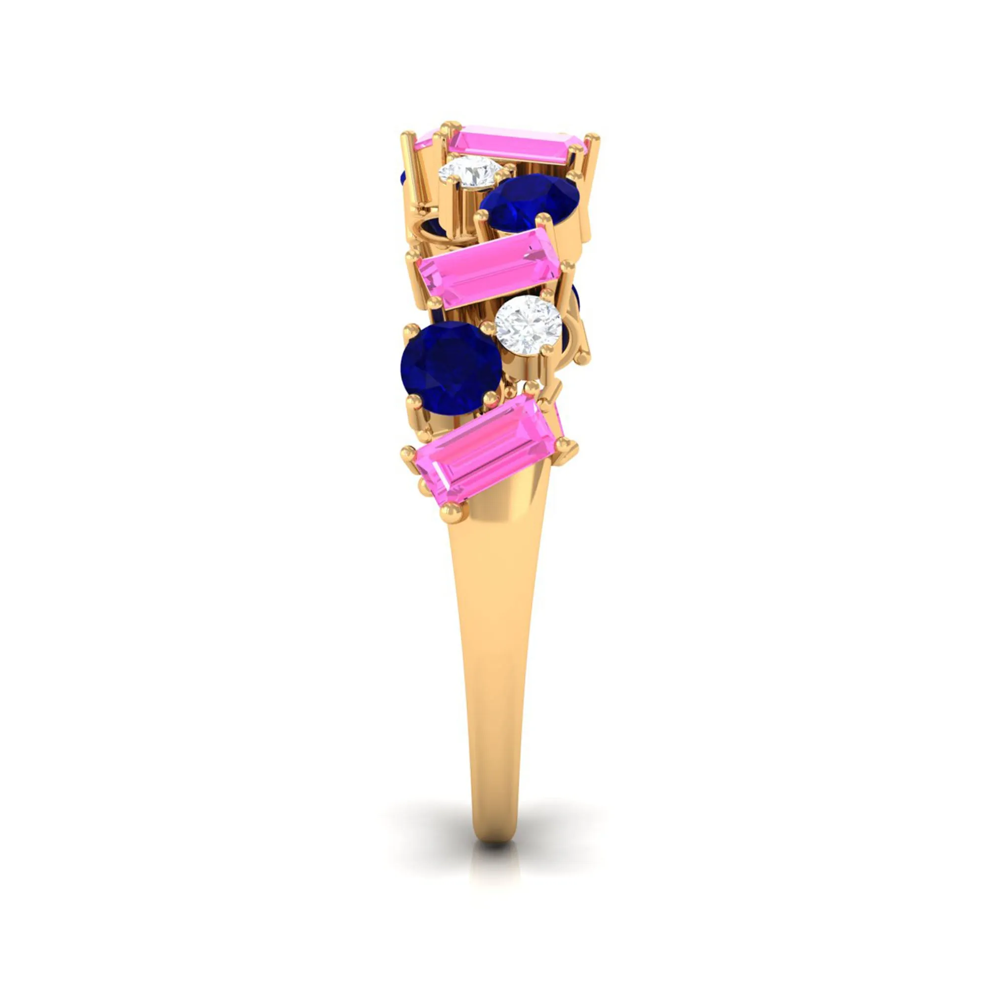 2 CT Lab-Created Pink and Created Blue Sapphire Half Eternity Ring