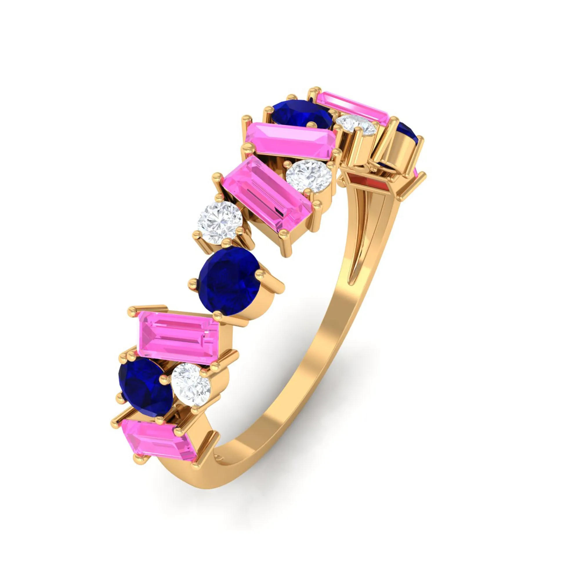2 CT Lab-Created Pink and Created Blue Sapphire Half Eternity Ring