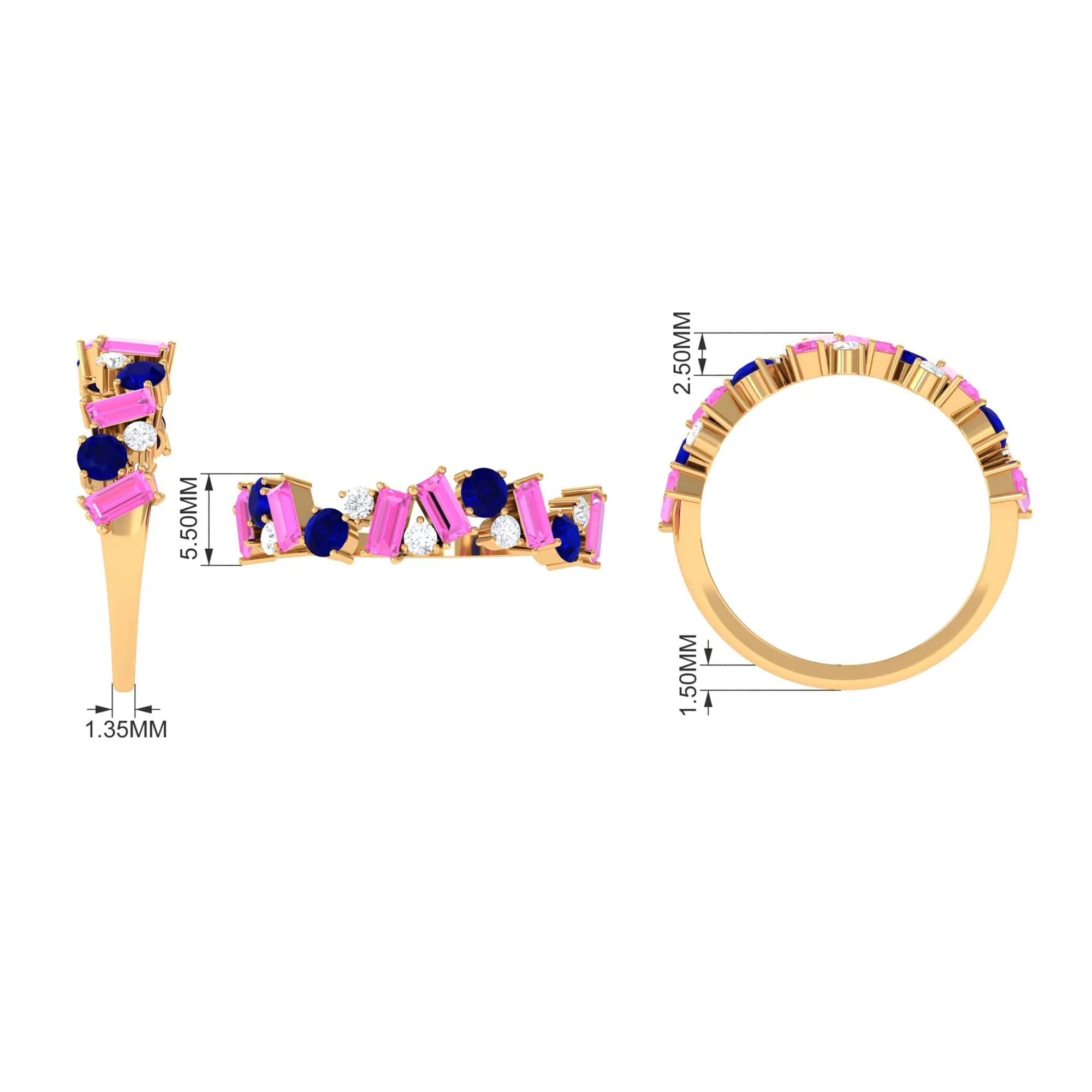 2 CT Lab-Created Pink and Created Blue Sapphire Half Eternity Ring