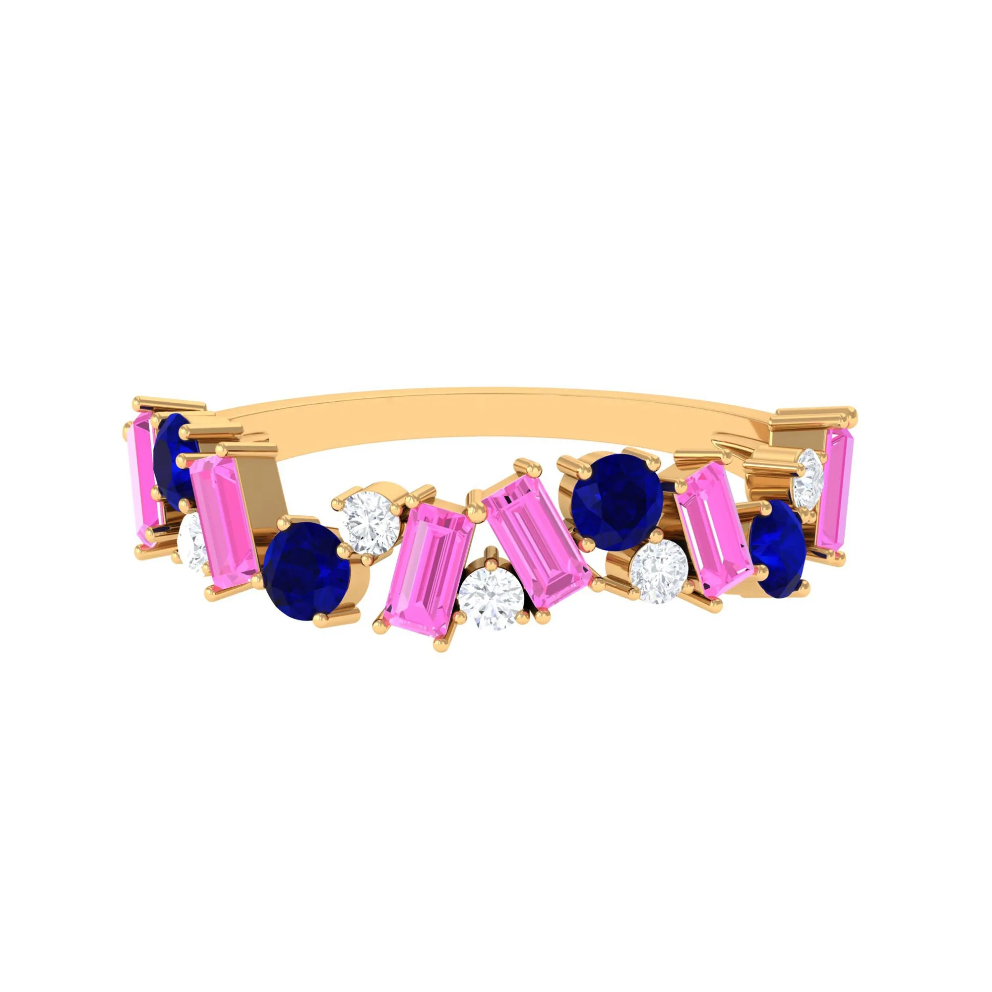 2 CT Lab-Created Pink and Created Blue Sapphire Half Eternity Ring