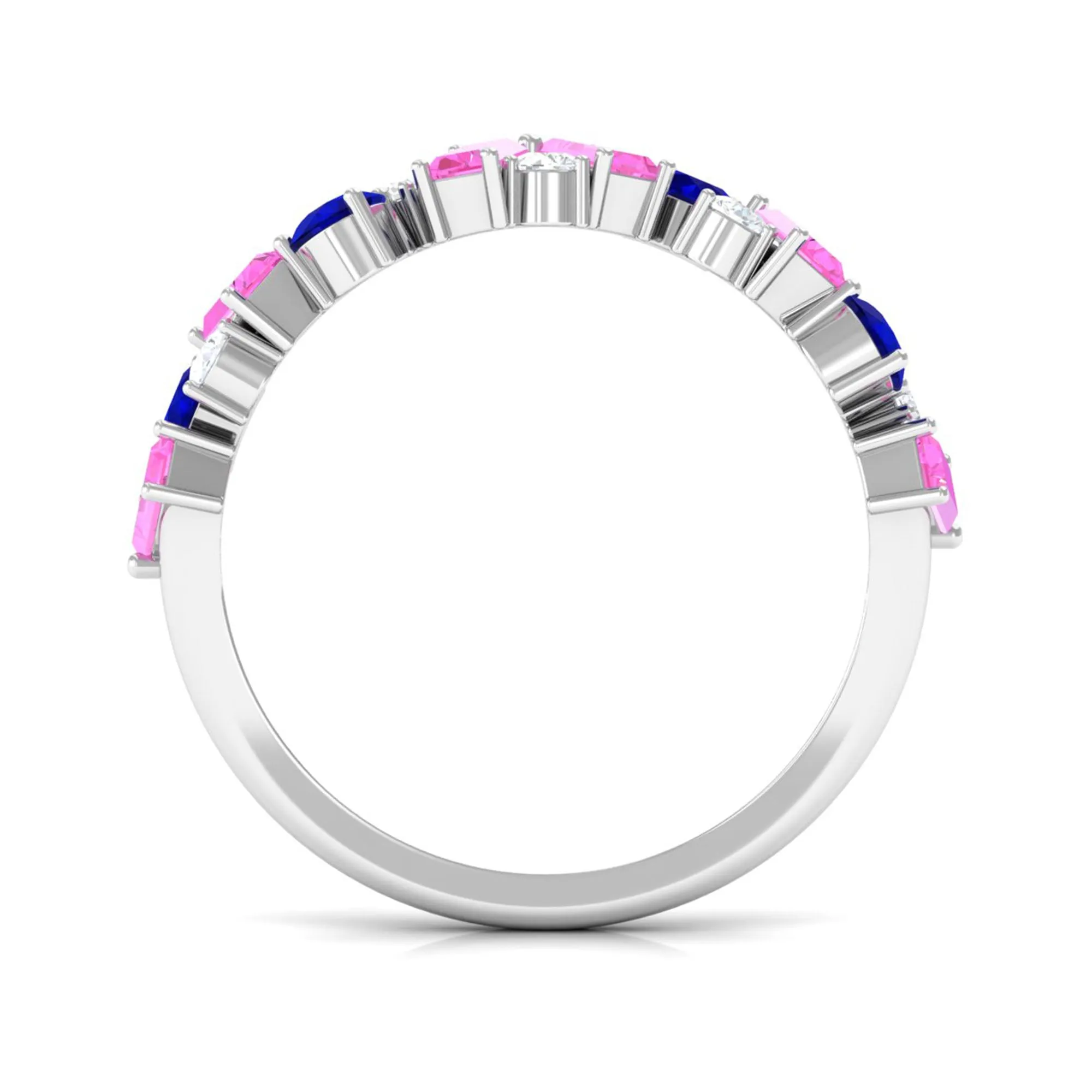 2 CT Lab-Created Pink and Created Blue Sapphire Half Eternity Ring