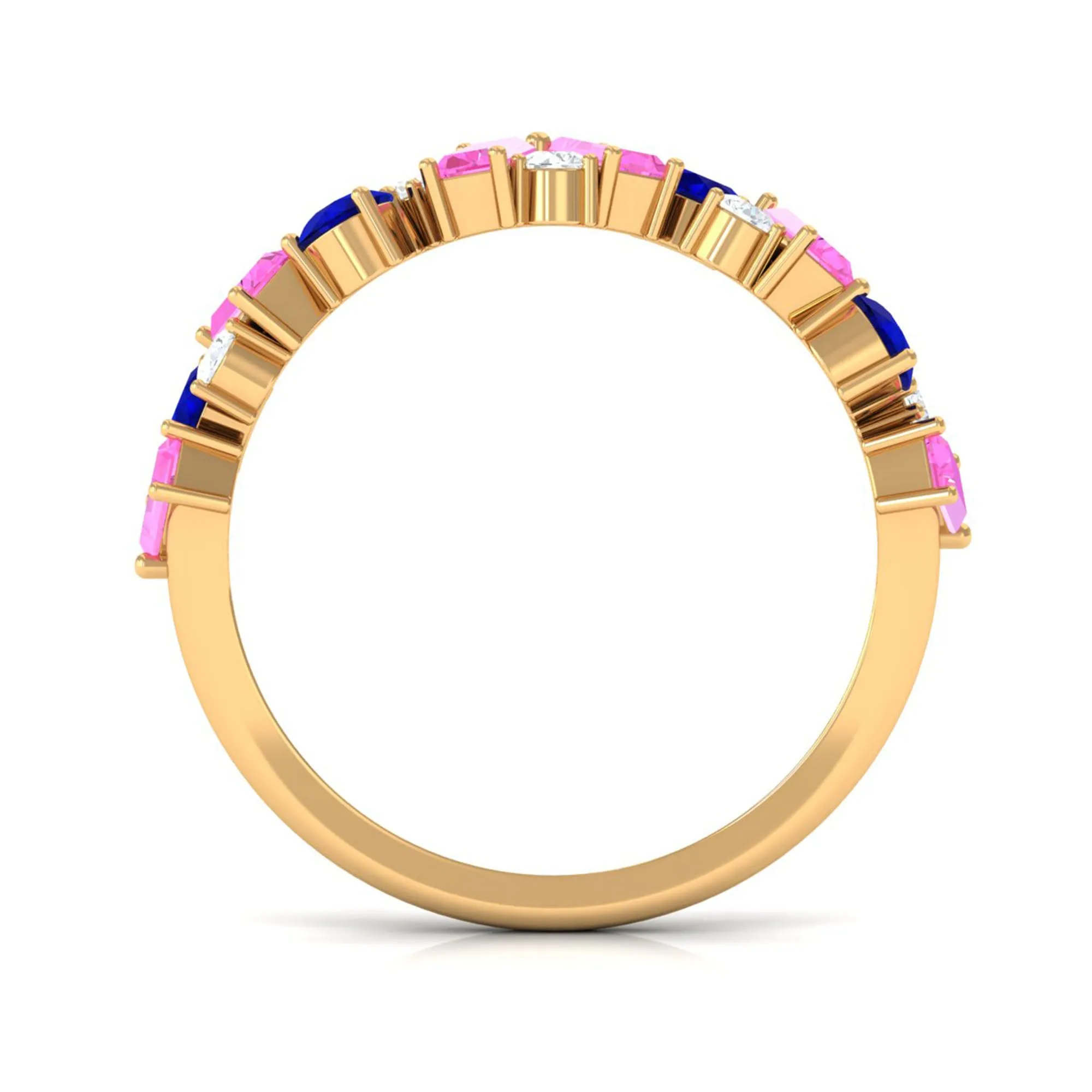 2 CT Lab-Created Pink and Created Blue Sapphire Half Eternity Ring